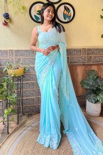 blue embellished sequinned saree