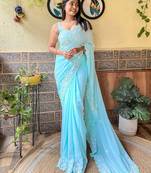 blue embellished sequinned saree