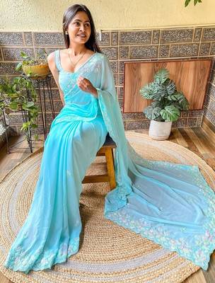 blue embellished sequinned saree 3