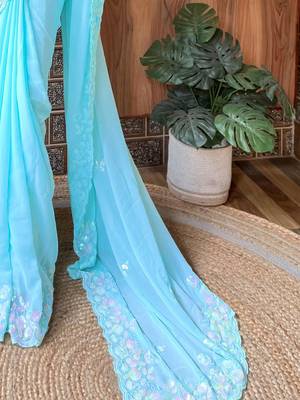 blue embellished sequinned saree 5