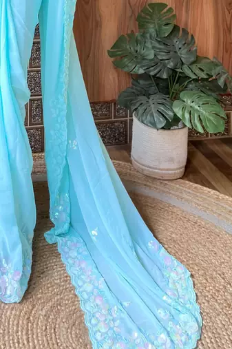 blue embellished sequinned saree