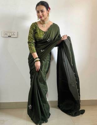 Green green floral embroidered beads & stones saree 1