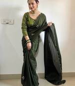 Green green floral embroidered beads & stones saree