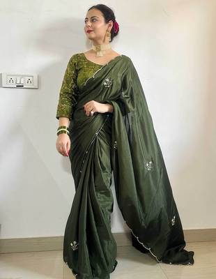 Green green floral embroidered beads & stones saree 2