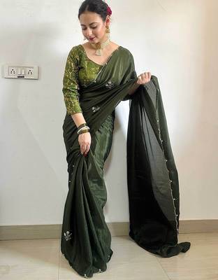 Green green floral embroidered beads & stones saree 3