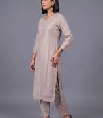 women ethnic motifs embroidered regular thread work kurta with trousers