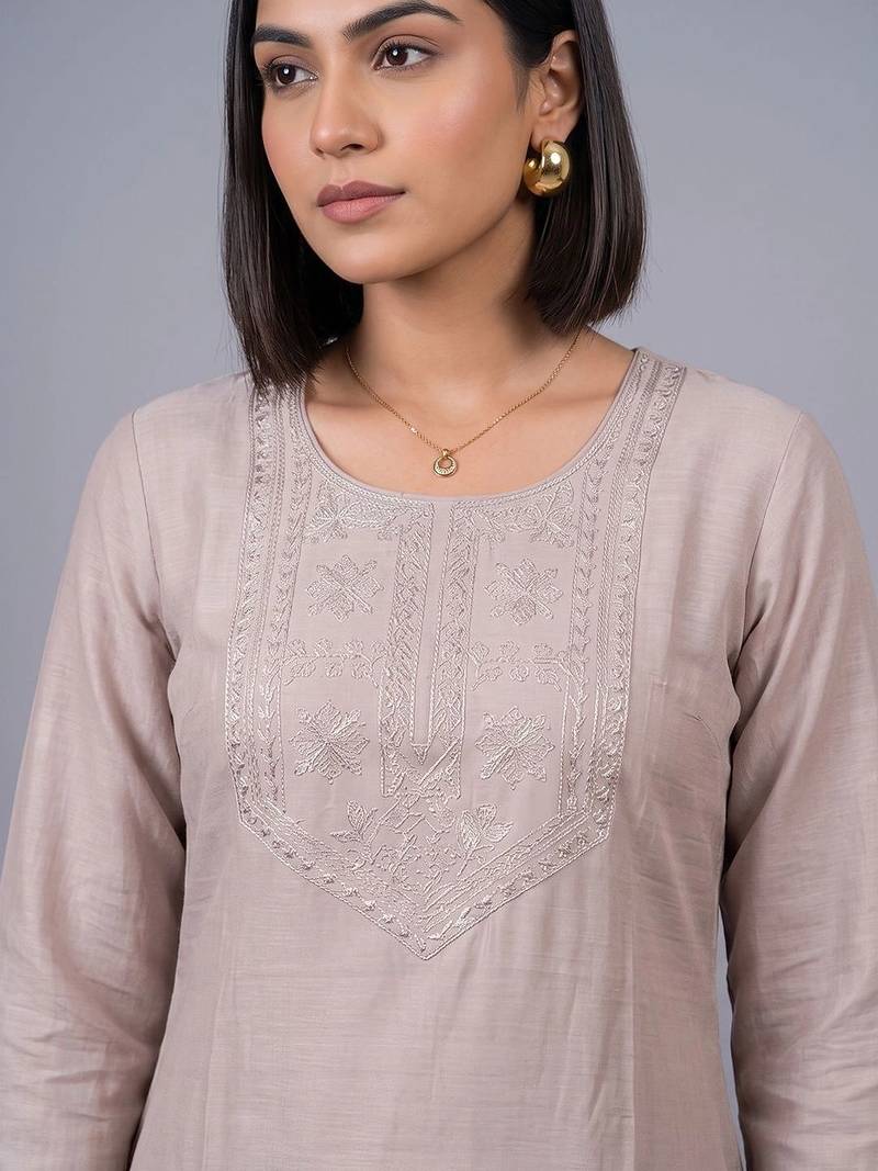 women ethnic motifs embroidered regular thread work kurta with trousers