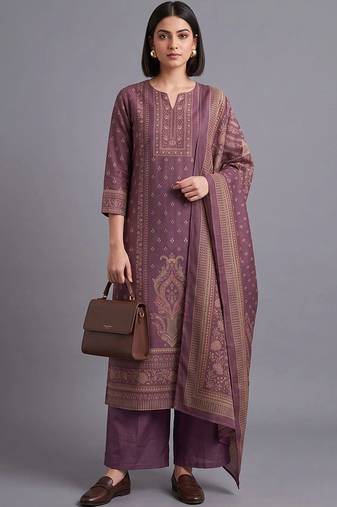 women ethnic motifs printed regular sequinned kurta with palazzos & with dupatta