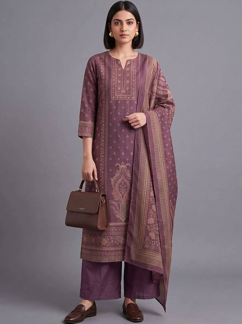 women ethnic motifs printed regular sequinned kurta with palazzos & with dupatta