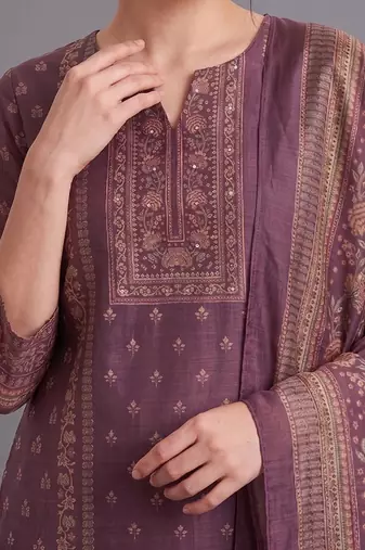 women ethnic motifs printed regular sequinned kurta with palazzos & with dupatta