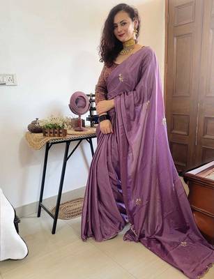 lavender lavender floral embroidered beads & stones saree 1