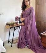 lavender lavender floral embroidered beads & stones saree