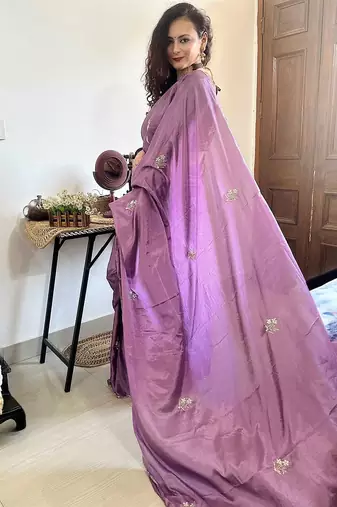 lavender lavender floral embroidered beads & stones saree