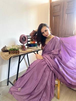 lavender lavender floral embroidered beads & stones saree 4