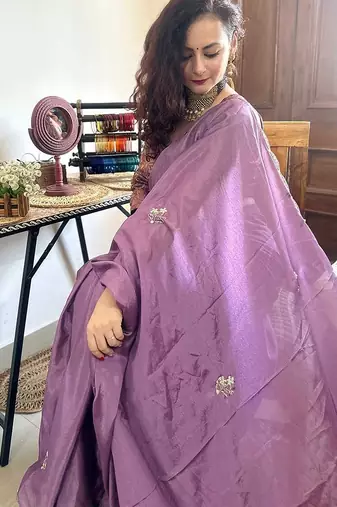 lavender lavender floral embroidered beads & stones saree