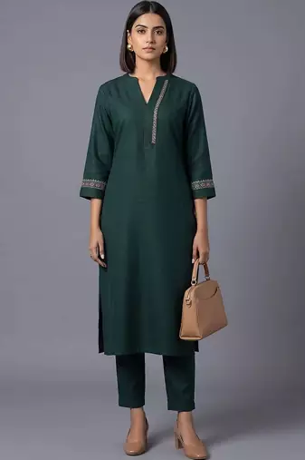 women ethnic motifs embroidered regular thread work kurta with trousers