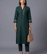 women ethnic motifs embroidered regular thread work kurta with trousers