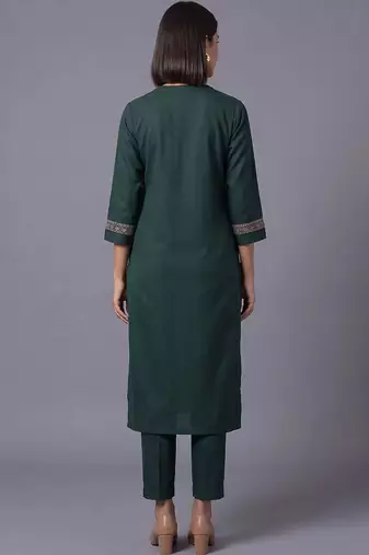 women ethnic motifs embroidered regular thread work kurta with trousers