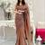 Brown embellished sequinned pure georgette designer saree