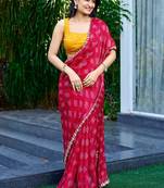 maroon bandhani embroidered poly georgette designer saree