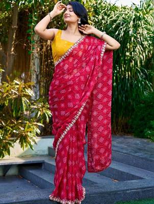 maroon bandhani embroidered poly georgette designer saree 2