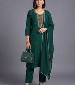 women ethnic motifs embroidered regular thread work kurta with trousers & with dupatta