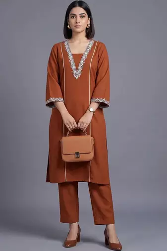 women ethnic motifs embroidered regular thread work kurta with trousers