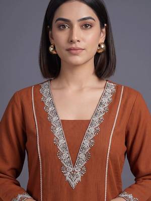 women ethnic motifs embroidered regular thread work kurta with trousers 2