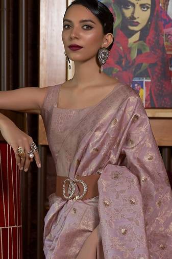mauve ethnic motifs woven design zari banarasi saree