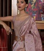 mauve ethnic motifs woven design zari banarasi saree