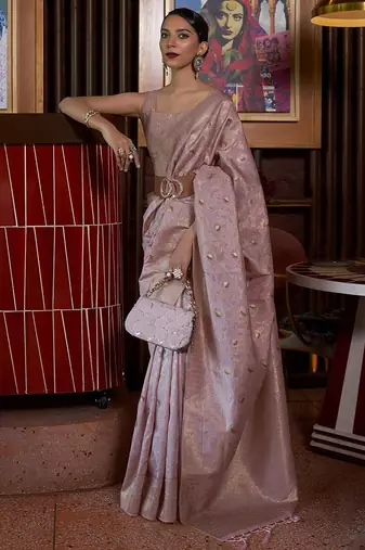 mauve ethnic motifs woven design zari banarasi saree
