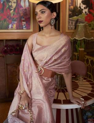 mauve ethnic motifs woven design zari banarasi saree 3