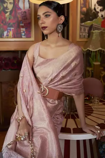 mauve ethnic motifs woven design zari banarasi saree