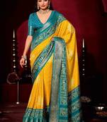 yellow ethnic motifs zari silk blend patola saree