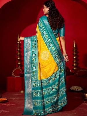 yellow ethnic motifs zari silk blend patola saree 2