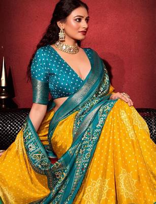 yellow ethnic motifs zari silk blend patola saree 3