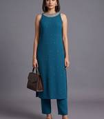 women ethnic motifs regular beads and stones kurta with trousers
