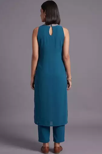 women ethnic motifs regular beads and stones kurta with trousers