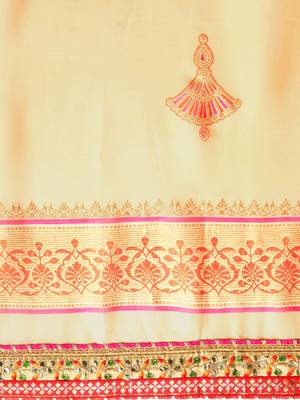 beige gotta patti poly georgette half and half bandhani saree 4
