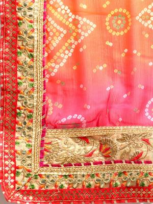 beige gotta patti poly georgette half and half bandhani saree 5