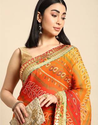pink gotta patti poly georgette bandhani saree 1