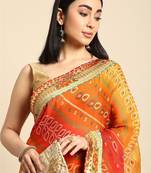 pink gotta patti poly georgette bandhani saree