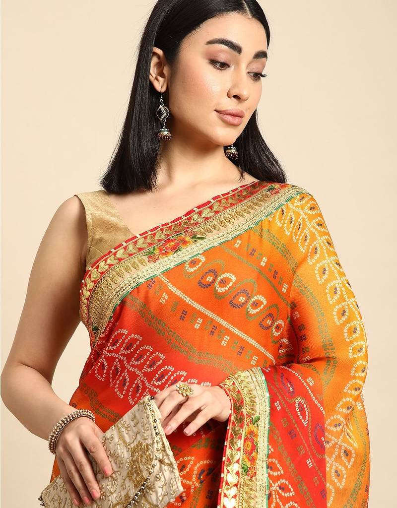 pink gotta patti poly georgette bandhani saree