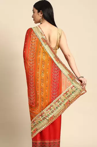 pink gotta patti poly georgette bandhani saree