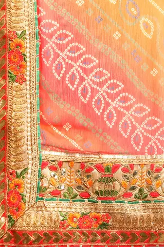 pink gotta patti poly georgette bandhani saree