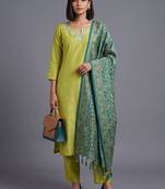 women ethnic motifs embroidered regular thread work kurta with trousers & with dupatta