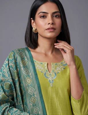 women ethnic motifs embroidered regular thread work kurta with trousers & with dupatta 2