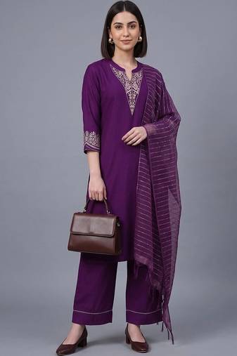 women ethnic motifs embroidered regular thread work kurta with palazzos & with dupatta