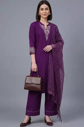 women ethnic motifs embroidered regular thread work kurta with palazzos & with dupatta