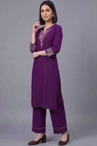 women ethnic motifs embroidered regular thread work kurta with palazzos & with dupatta